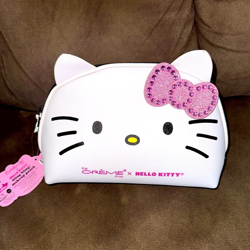 HELLO kitty bling rhinestone pink bow make up bag